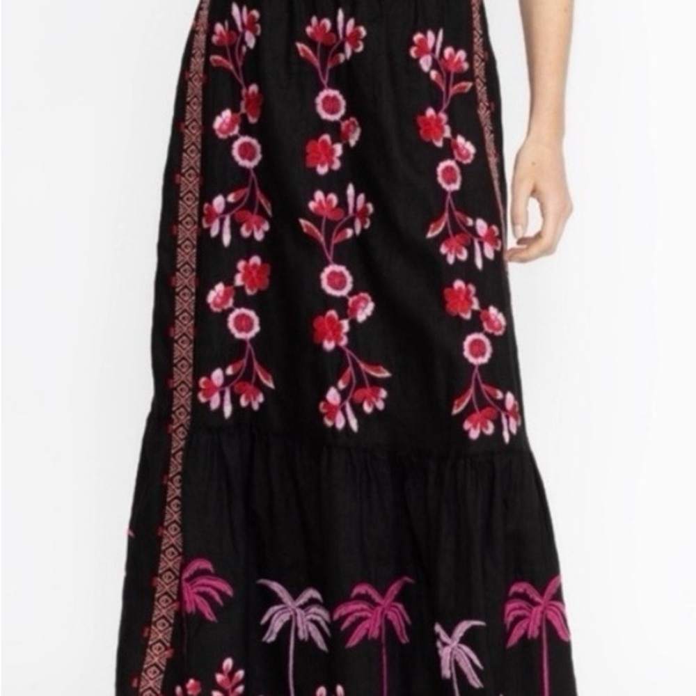 Floral Black and Pink linen Women's Skirt
